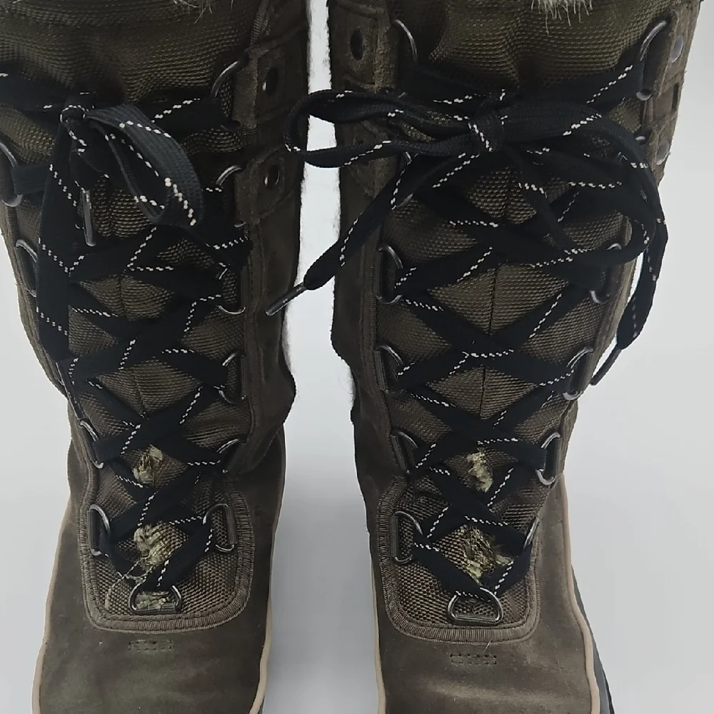 Sorel Women's Tall Olive Winter Boots with Faux Fur Trim